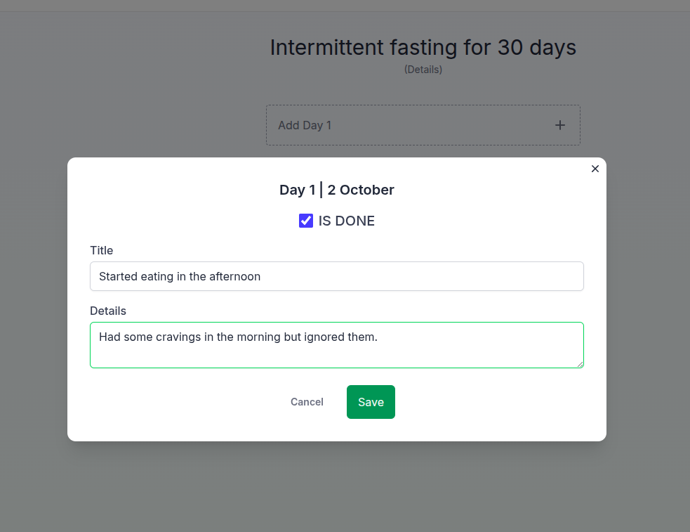 Completed day interface